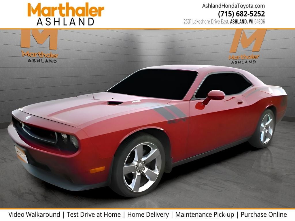 2009 Dodge Challenger R/T RWD 5.7L V8 HEMI in Inferno Red Crystal Pc/Mineral Gray Met Cc — front three-quarter view