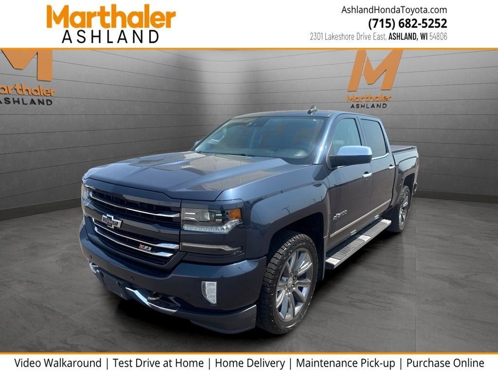 2018 Chevrolet Silverado LTZ 2LZ in Centennial Blue Metallic — front three-quarter view