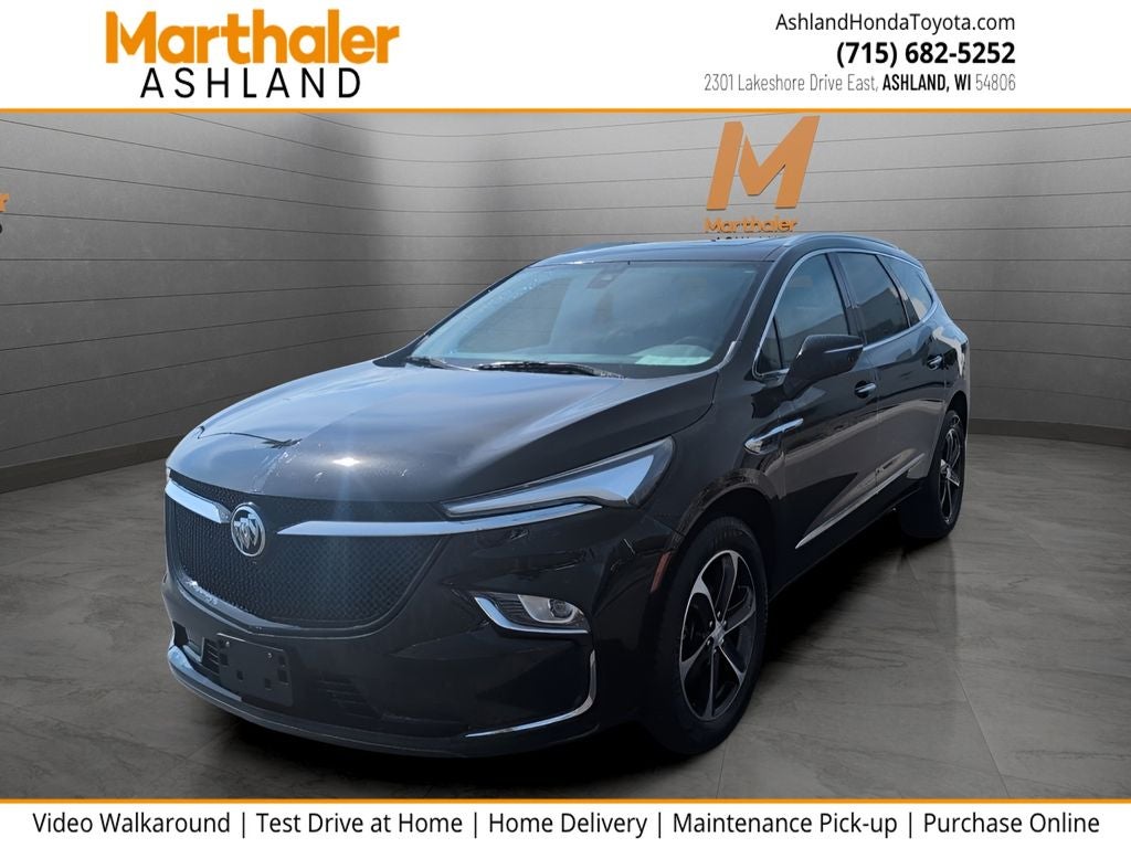 2022 Buick Enclave Essence AWD in Ebony Twilight Metallic — front three-quarter view